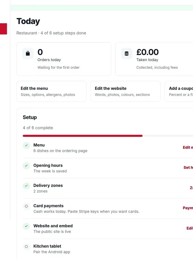Chefzi orders desk with incoming orders for a fictional restaurant