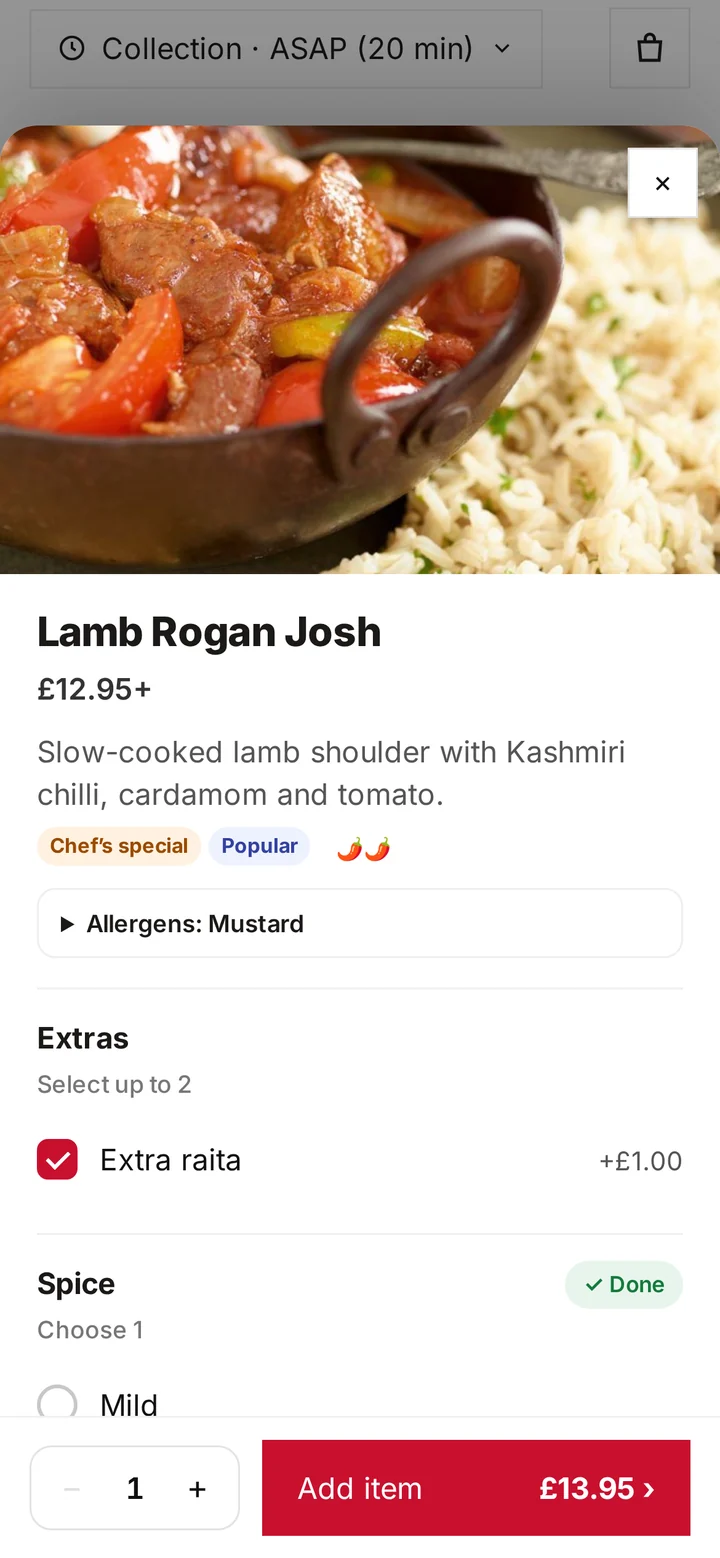Choosing extras and spice for Lamb Rogan Josh